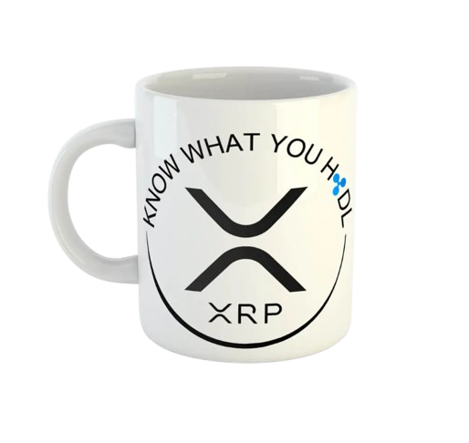Valkoinen XRP-muki - Iso logo edessä - Kryptovaluuttaharrastajille